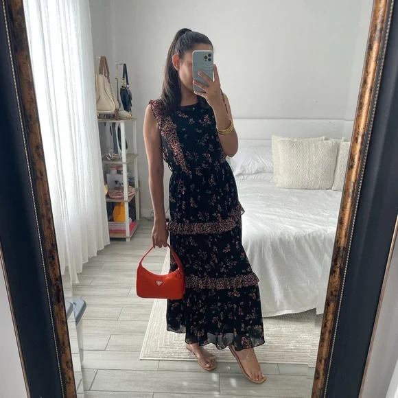 J.Crew Floral Black and Pink Maxi Dress - Picture 2 of 6